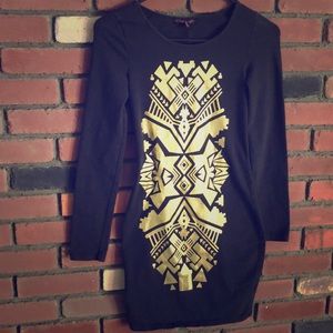 Charcoal and gold long sleeve dress